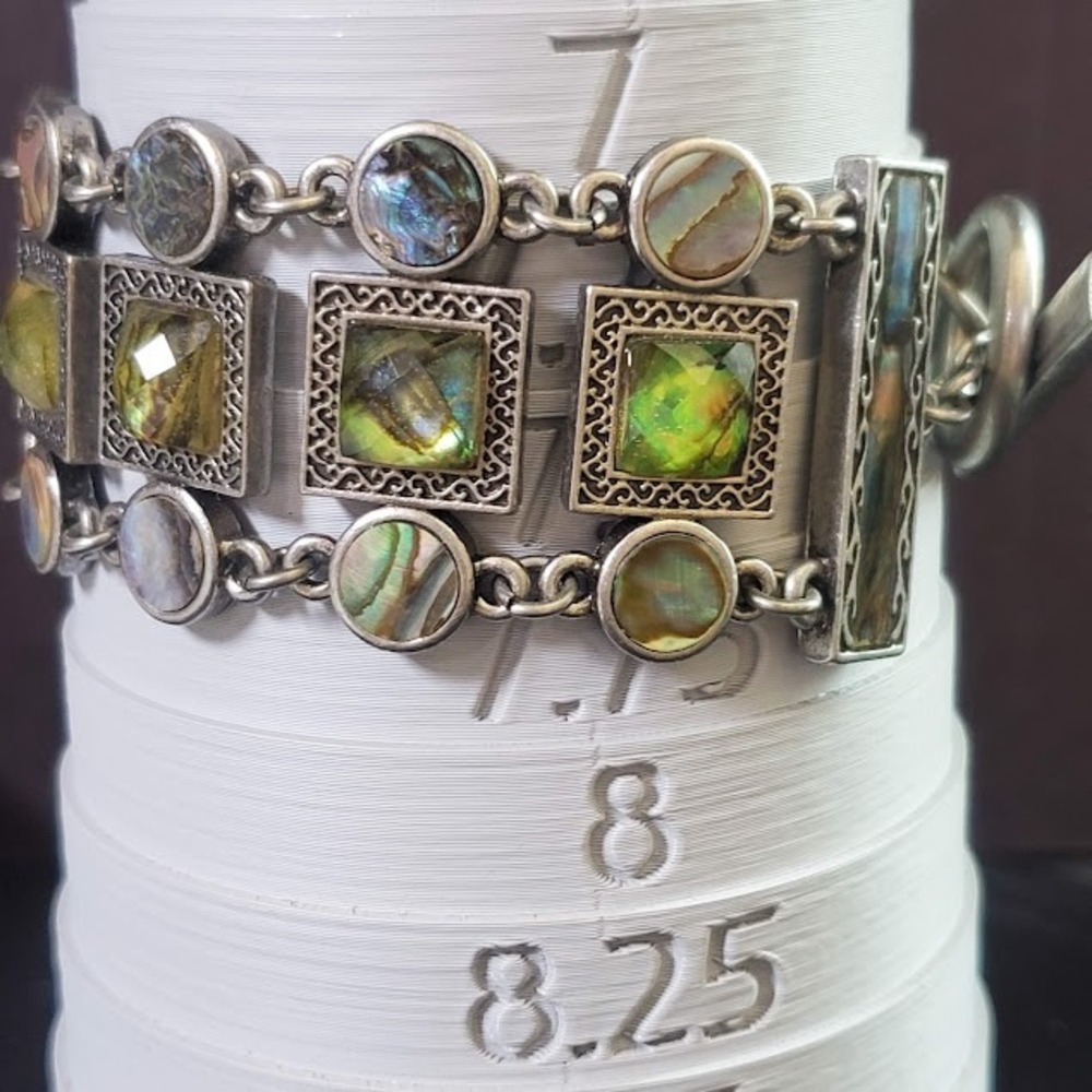 Lia Sophia Abalone Shell Silver Tone Multi Strand Toggle Bracelet Boho Filigree - Picture 8 of 9